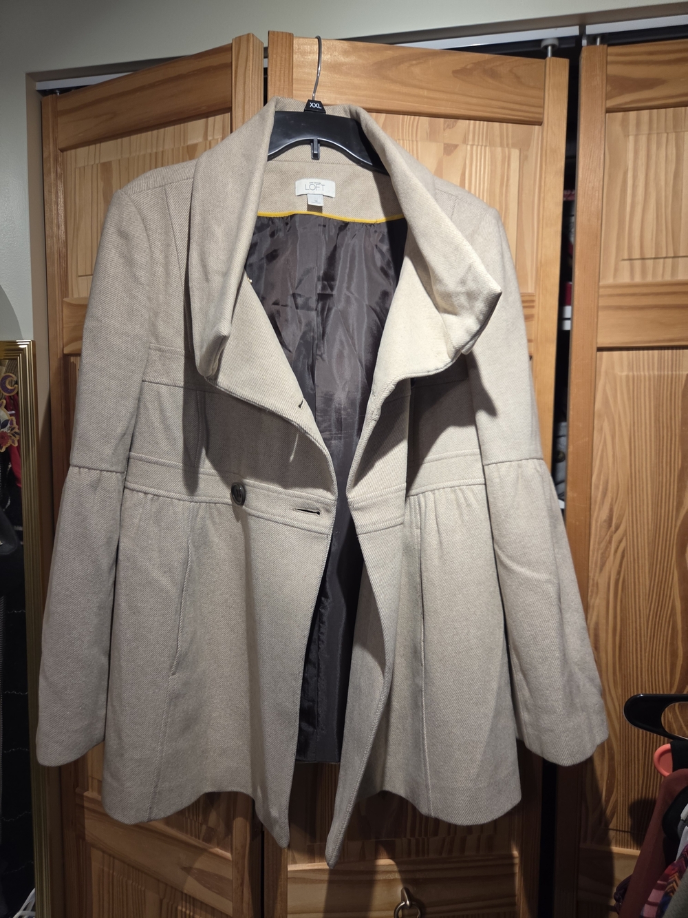LOFT Taupe Peplum-Style Wool Blend Coat